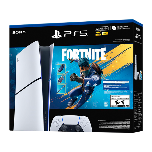 Consola PlayStation 5 Slim Digital Edition, 825GB SSD, Fortnite Flowering Chaos Bundle, 4K 120Hz, Blanco – 1000049928