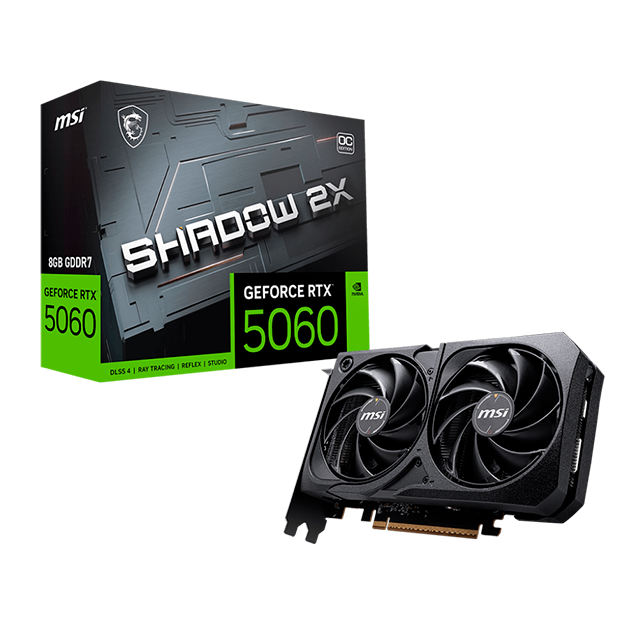 Tarjeta de Video MSI GeForce RTX 5060 SHADOW 2X OC, 8GB, GDDR6, Dual Fan, PCIe 4.0 - RTX 5060 SHADOW 2X OC
