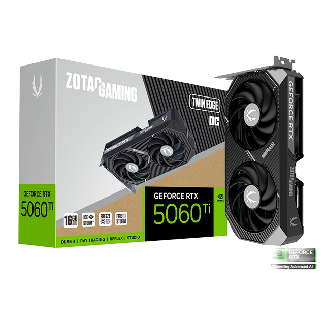 Tarjeta de Video ZOTAC GAMING GeForce RTX 5060 Ti 16GB Twin Edge OC, GDDR7, 128-bit, PCIe 5.0, HDMIDP