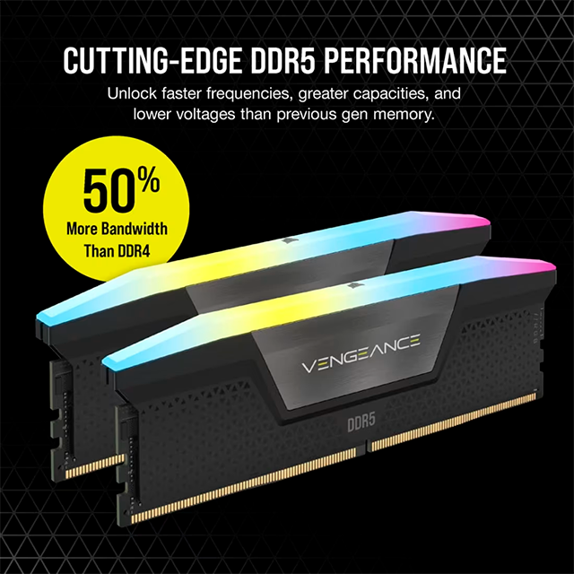 Memoria RAM Corsair Vengeance RGB, 48GB (2x24GB), DDR5, 7000MHz, CL40, XMP 3.0, RGB, Negro – CMH48GX5M2B7000C40