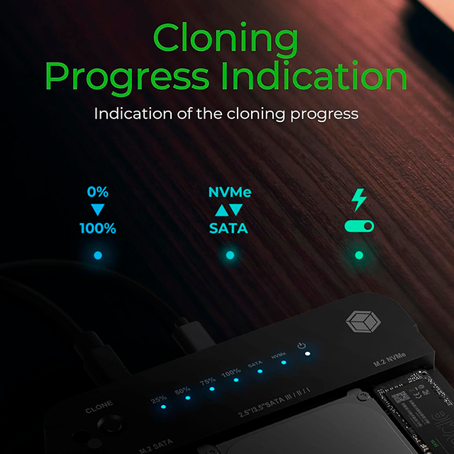 Estación Docking ICY BOX HDD/M.2 NVMe SSD USB 3.2 Gen 2 (10 Gbps), Clonación Bidireccional, SATA 2.5"/3.5" y M.2 NVMe/SATA – IB-2915MSCL-C31
