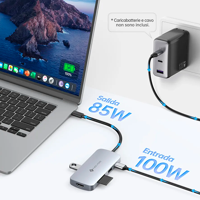 Hub USB-C Novoo 9 en 1, HDMI 4K@60Hz, 3 USB 3.0, 2 USB 2.0, USB-C PD 100W, SD/Micro SD, Cable 20cm, Color Plateado - NH09D-155A
