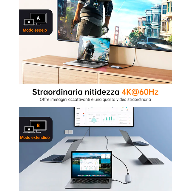 Hub USB-C Novoo 9 en 1, HDMI 4K@60Hz, 3 USB 3.0, 2 USB 2.0, USB-C PD 100W, SD/Micro SD, Cable 20cm, Color Plateado - NH09D-155A