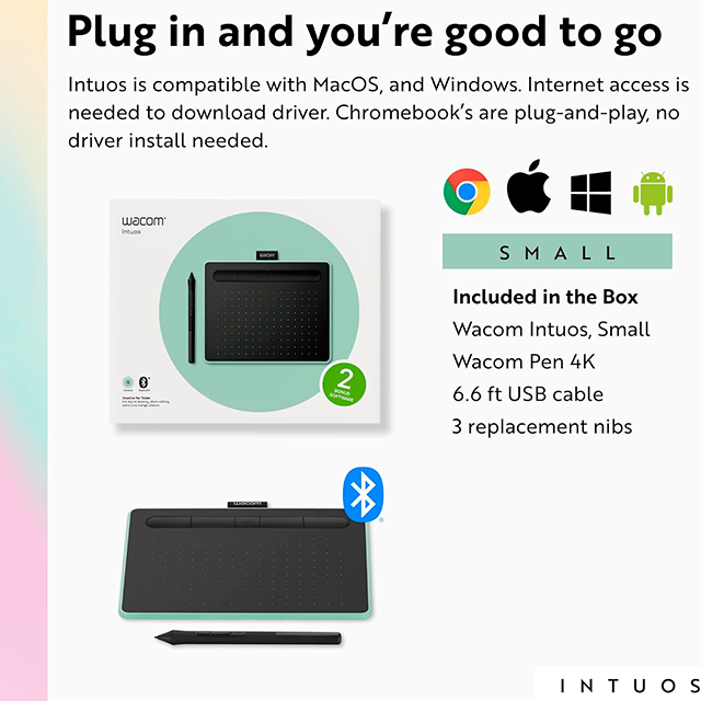 Tableta Gráfica Wacom Intuos Small Bluetooth, 6.0" x 3.7", 4096 Niveles, 2540 lpi, 4 ExpressKeys, Color Pistachio - CTL4100WLE0
