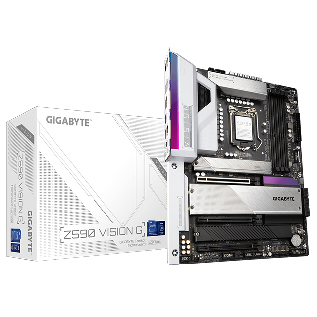 Tarjeta Madre Gigabyte Z590 Vision G, 10-11 Gen Intel, DDR4 5333Mhz OC, ATX, Quad M.2, RGB Fusion 2.0