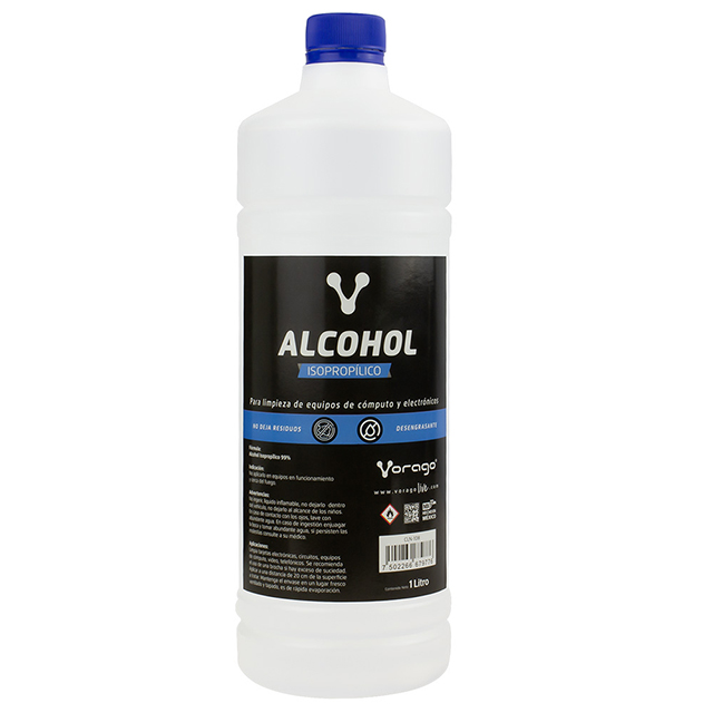 Alcohol Isopropílico Vorago CLN-108 | 1 litro | Elimina polvo y residuos | Rápida evaporación