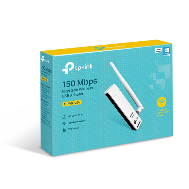 Tarjeta de Red USB Inalámbrica de alta potencia TP-Link TL-WN722N | 150Mbps | 2.4Ghz - MW150US