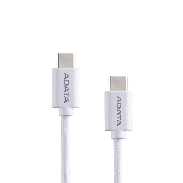 Cable ADATA USB-C a USB-C, Blanco, 2 Metros, 100W, Nylon Trenzado, USB 2.0 - CACC-200PN-WH