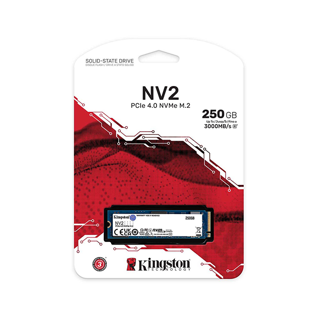 Unidad de Estado Solido SSD NVMe M.2 Kingston NV2 250GB, 3000/1300 Mb/s, PCI Express 4.0 - SNV2S/250G