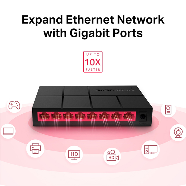 Switch Mercusys de 8 puertos Gigabit 10/100/1000Mbps - MS108G