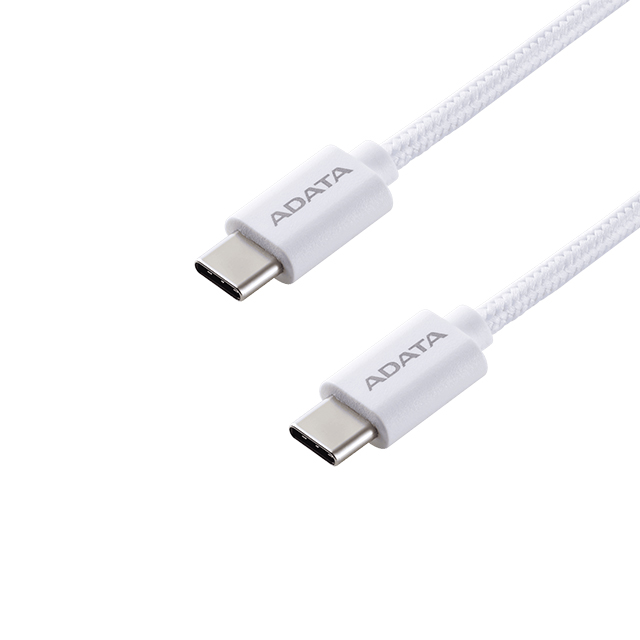 Cable ADATA USB-C a USB-C, Blanco, 2 Metros, 100W, Nylon Trenzado, USB 2.0 - CACC-200PN-WH