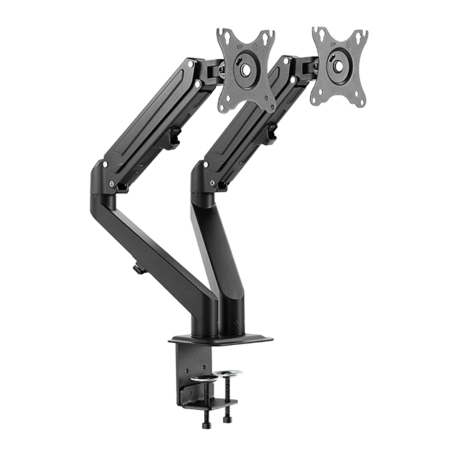 Soporte Dual de Brazo para Monitor Ovaltech OVM-D1727, Hasta 27", Sistema VESA, Inclinación +90° a -45°, Giro 360°, Gestión de Cables - OVM-D1727
