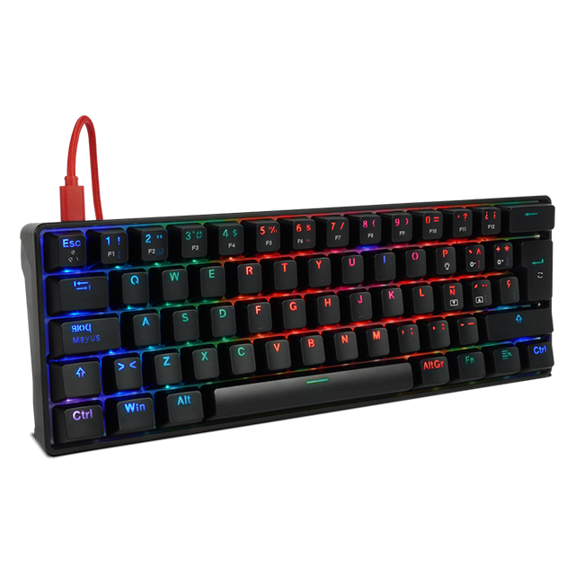Teclado Gamer Mecanico 60% GameFactor KBG560-RD | Switches Gateron Red | USB C | RGB | Keycaps Intercambiables
