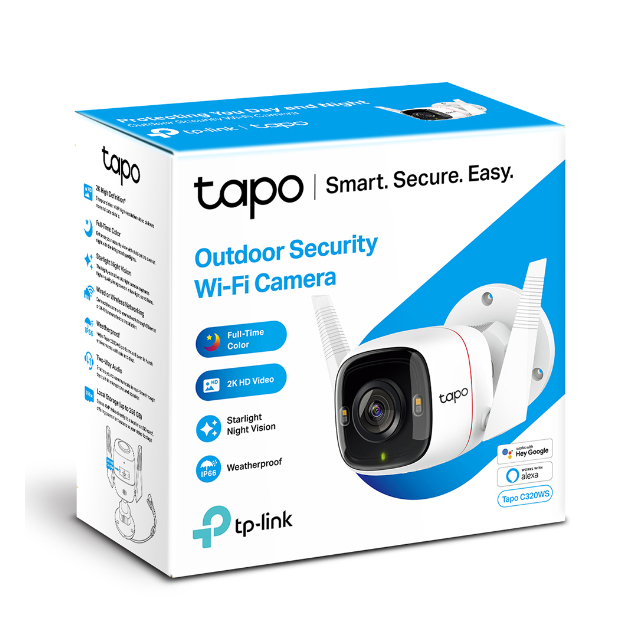 Camara Wi-Fi de seguridad exterior para el hogar TP-Link Tapo C320ws | 2K | Detección de movimiento | Vision Nocturna | IP66 | Compatible con Hey Google y Alexa
