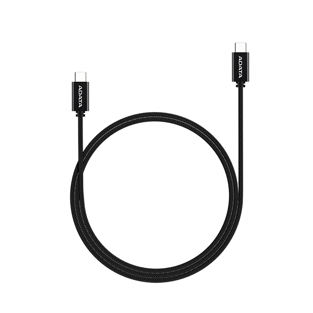 Cable ADATA USB-C a USB-C, Negro, 2 Metros, 100W, Nylon Trenzado, USB 2.0 - CACC-200PN-BK