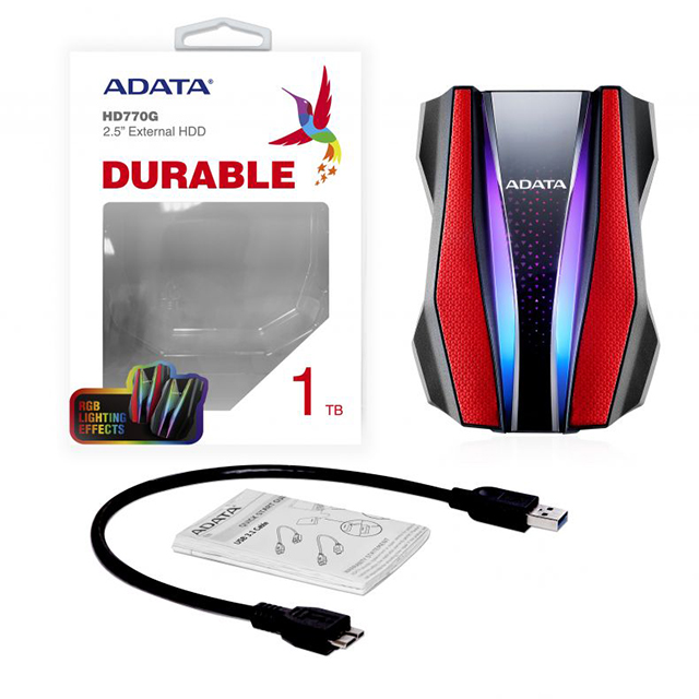 Disco Duro Externo Adata HD770G, RGB, 1TB, Rojo, USB 3.2 / PC / PS5 / Xbox X l S