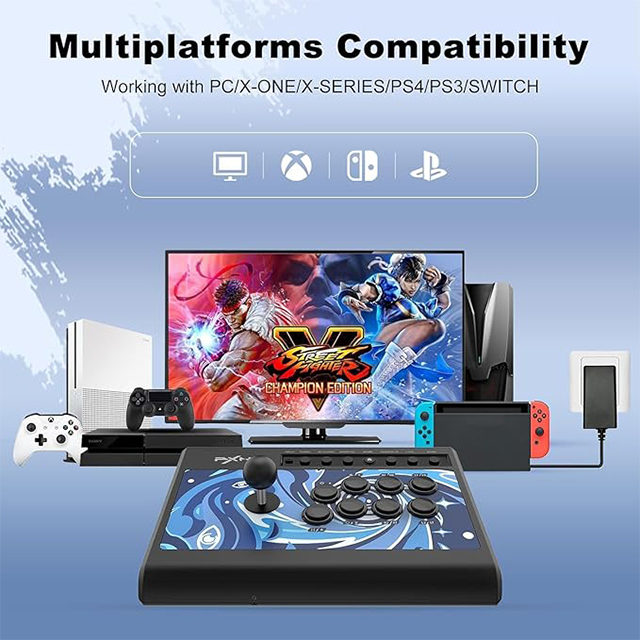 Arcade Stick Fight Controller, Botones Mecánicos Green Axis, Función Turbo, Compatible con Xbox One, Xbox Series S/X, PC, PS4, Switch y Android - PXN-008