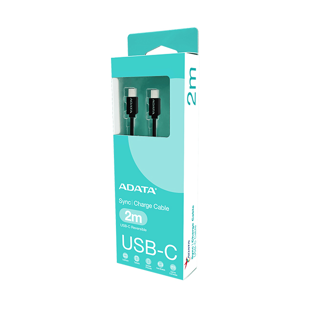Cable ADATA USB-C a USB-C, Negro, 2 Metros, 100W, Nylon Trenzado, USB 2.0 - CACC-200PN-BK