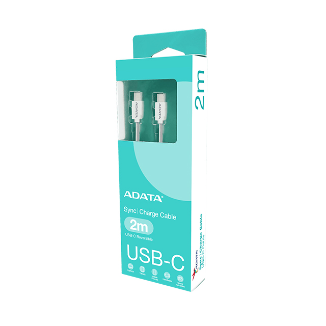 Cable ADATA USB-C a USB-C, Blanco, 2 Metros, 100W, Nylon Trenzado, USB 2.0 - CACC-200PN-WH