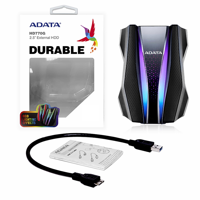 Disco Duro Externo Adata HD770G, RGB, 1TB, Negro, USB 3.2 / PC / PS5 / Xbox X l S