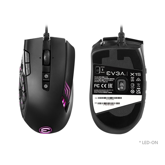 Mouse EVGA X15 MMO Gaming Mouse, Alámbrico, 16,000 DPI, 20 Botones, Pixart 3389 Optico - 904-W1-15BK-KR