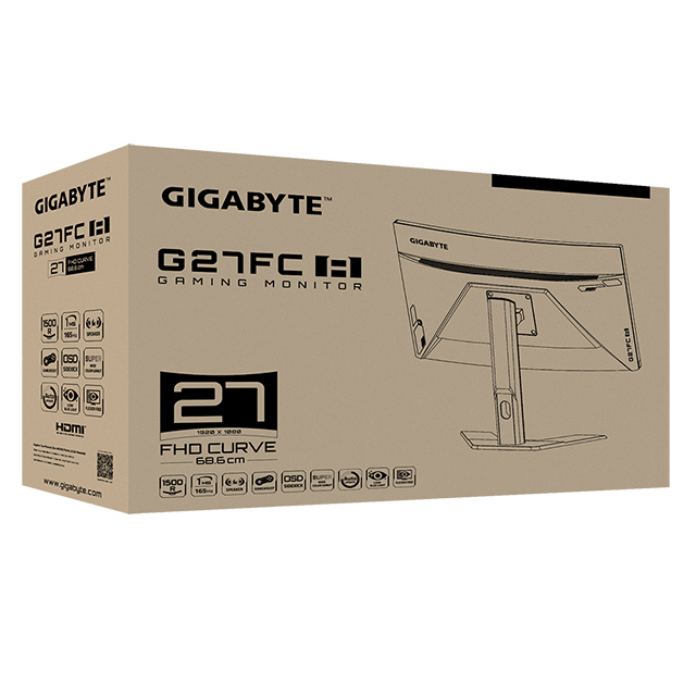 Monitor Gigabyte G27FC A 27", 1920 x 1080, VA, 1MS, 165Hz, HDMI, Displayport, USB3.0, AMD Freesync, Bocinas