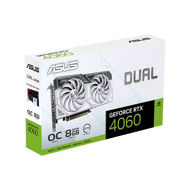 Tarjeta de Video Nvidia Asus Dual GeForce RTX 4060 White OC, 2 Ventiladores, 8GB GDDR6, OC, PCIe 4.0, Ray Tracing, Nvidia DLSS 3 - DUAL-RTX4060-O8G-WHITE