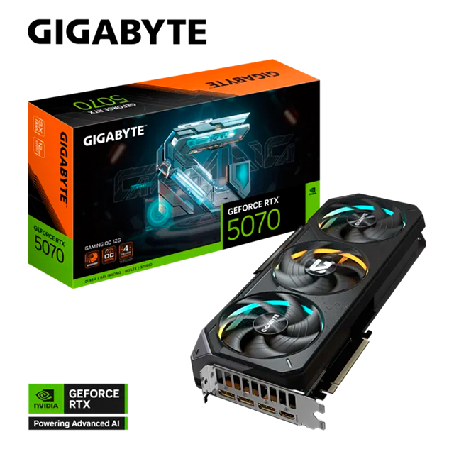 Tarjeta de Video Gigabyte GeForce RTX 5070 Gaming OC, 12 GB GDDR7, 192-bit, PCIe 5.0, DLSS 4, WINDFORCE, RGB Halo – GV-N5070GAMING OC-12GD