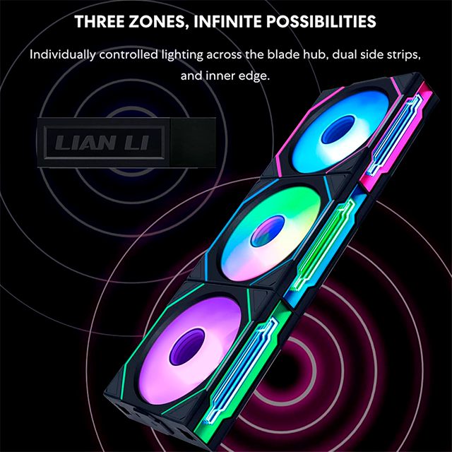 Kit de 3 Ventiladores Lian Li UNI FAN SL-INF Wireless 120, 120 mm, ARGB Infinity Mirror, 2300 RPM, 67 CFM, 3.4 mmH₂O, Negro – 12SLIN1W3B