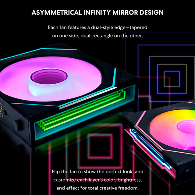 Kit de 3 Ventiladores Lian Li UNI FAN SL-INF Wireless 120, 120 mm, ARGB Infinity Mirror, 2300 RPM, 67 CFM, 3.4 mmH₂O, Negro – 12SLIN1W3B