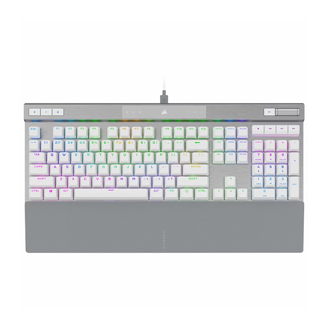 Teclado Corsair K70 Pro con teclas PBT Double Shot Pro, Optico-Mecanico, RGB, Alámbrico, Blanco, Ingles - CH-910951A-NA