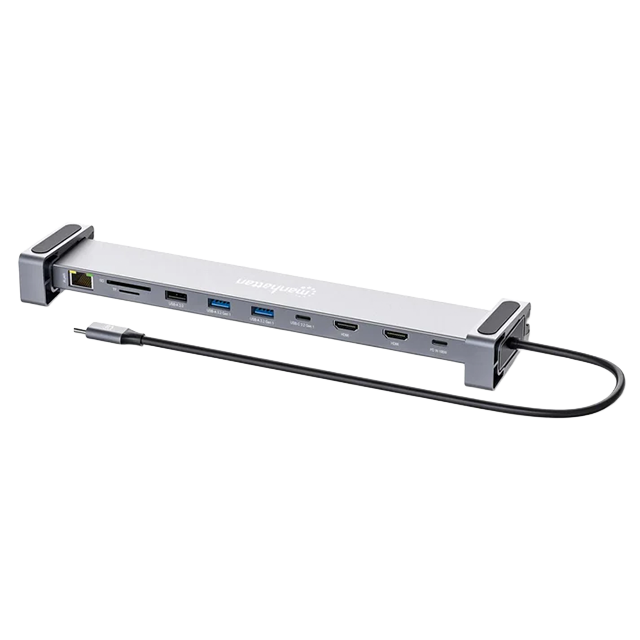 Docking Station Manhattan USB-C 10 en 1, MST para Doble Monitor 4K, Power Delivery 100W – 190398
