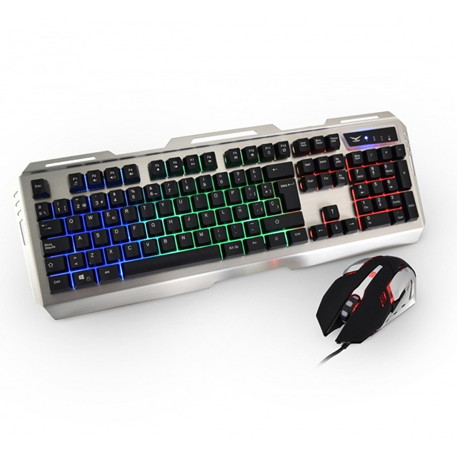 Combo de Teclado y Mouse Gamer Naceb NA-0911, Alámbrico, 3,200 DPI, Base metálica, Membrana, Español - NA-0911