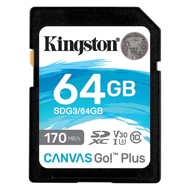 Memoria SD Kingston SDXC Canvas Go Plus, 64GB, UHS-I, U3, V30, CLASE 10 - SDG3/64GB