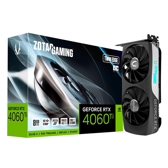 Tarjeta de video Nvidia Zotac GeForce RTX 4060 Ti Twin Edge OC, DLSS 3, RAY TRACING, REFLEX, STUDIO, 8GB GDDR6X - ZT-D40610H-10M