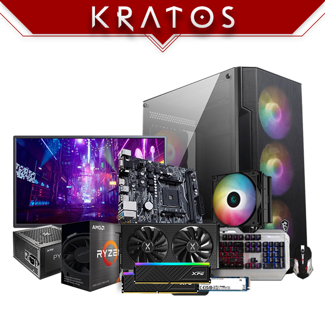 PC GAMER KRATOS | AMD Ryzen 5 5500 | Radeon XFX SWFT 210 RX6600, 8GB | 16GB DDR4 | SSD M.2 1000GB | Monitor Naceb, 24" | Combo de Teclado y Mouse Gamer      