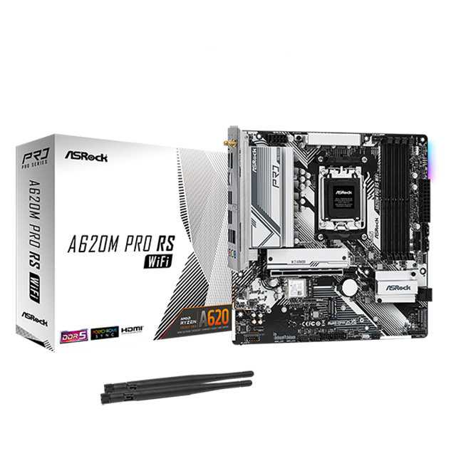 Tarjeta Madre ASRock A620M PRO RS WiFi, AM5, Micro-ATX, DDR5 7200Mhz, 3x M.2, PCIe 4.0