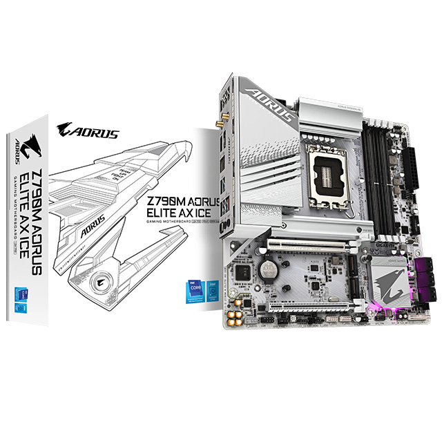  Tarjeta Madre Gigabyte Z790M Aorus Elite AX ICE, ATX,12th, 13th & 14th Gen , Socket LGA 1700, DDR5 7600Mhz OC, 3x M.2, Wi-Fi 6E, Bluetooth - Z790M-AORUS-ELITE-AX-ICE