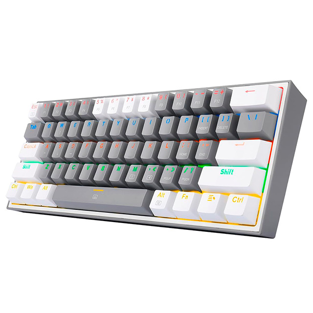 Teclado Gamer Mecánico 60% Redragon Fizz Rainbow, Switches Redragon Blue, Alámbrico, Iluminación RGB, Ingles - K617-R WG