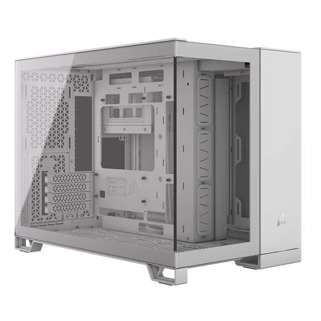 Gabinete Corsair 2500X, Micro-ATX, Cristal Templado Panoramico, Doble Camara, Compatible con BTF, Sin Ventiladores, Blanco - CC-9011266-WW