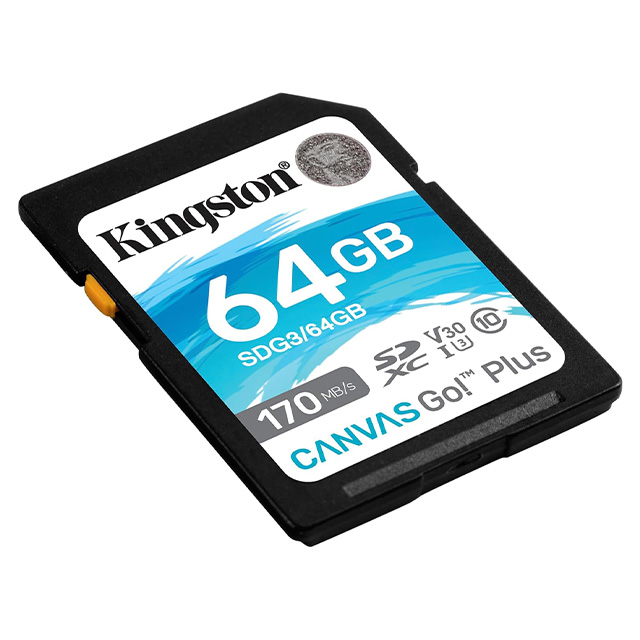 Memoria SD Kingston SDXC Canvas Go Plus, 64GB, UHS-I, U3, V30, CLASE 10 - SDG3/64GB