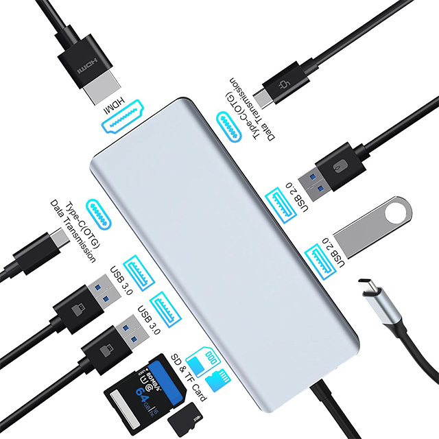 Hub Dashline 9 en 1 USB C, Multipuerto USB C, USB 3.0, USB 2.0, HDMI, Lector MicroSD/SD, USB Tipo-C 100w - X0048XJNSL