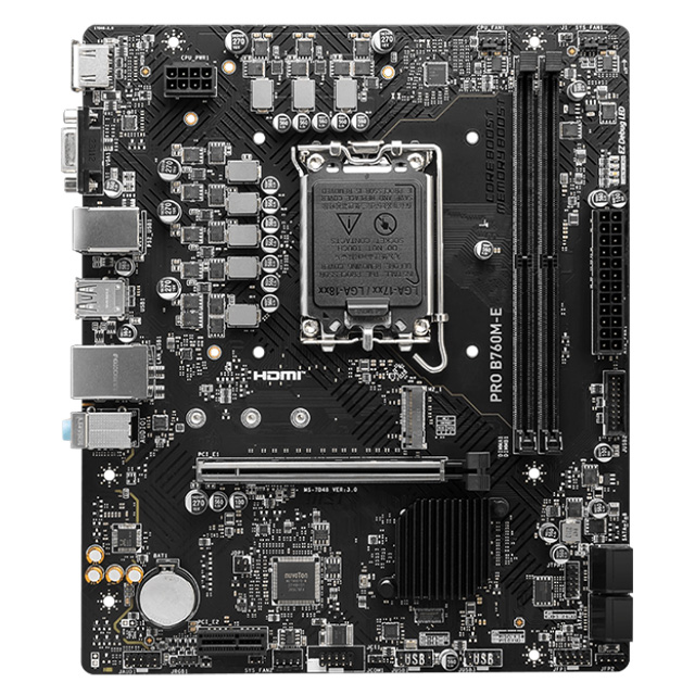 Tarjeta Madre MSI PRO B760M-E, Micro-ATX, 12th, 13th & 14th Gen Intel, LGA 1700, DDR5 6800Mhz, PCIe 4.0