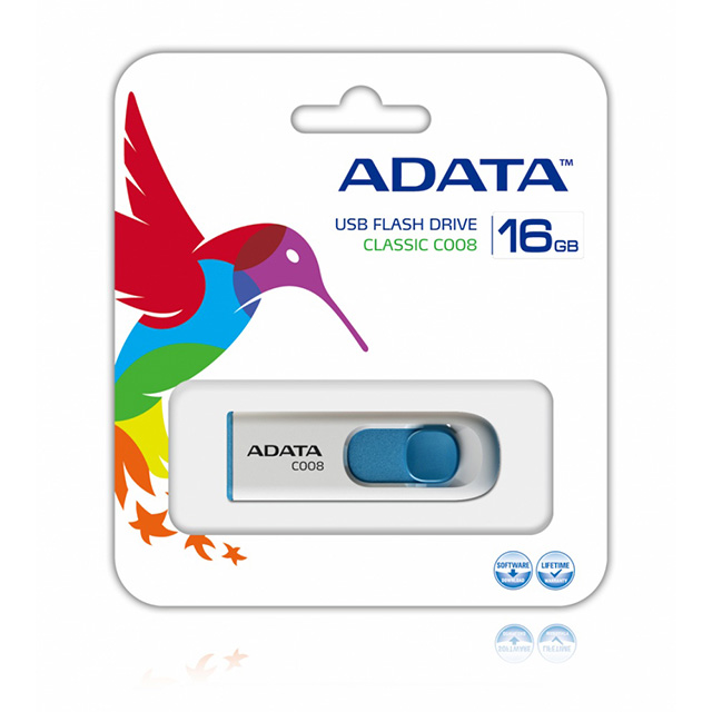 Memoria USB Adata C008, 16GB, USB 2.0, Lectura 25MB/s, Escritura 10MB/s, Blanco - AC008-16G-RWE