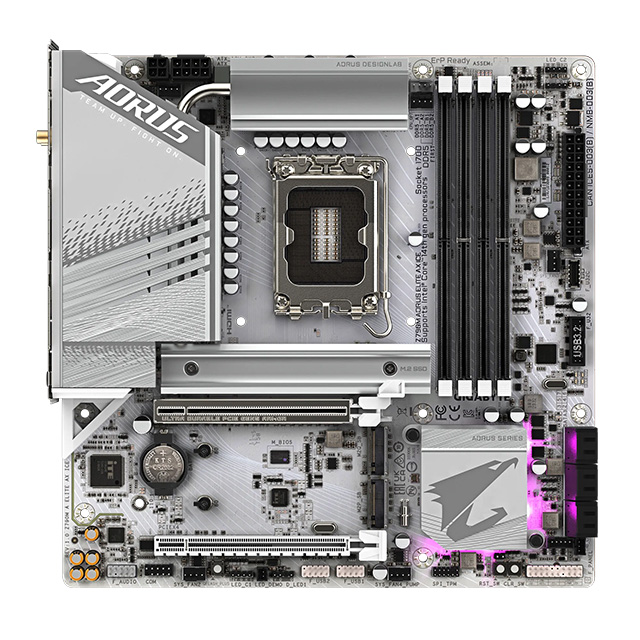  Tarjeta Madre Gigabyte Z790M Aorus Elite AX ICE, ATX,12th, 13th & 14th Gen , Socket LGA 1700, DDR5 7600Mhz OC, 3x M.2, Wi-Fi 6E, Bluetooth - Z790M-AORUS-ELITE-AX-ICE