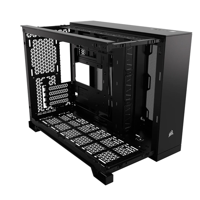 Gabinete Corsair 2500X, Micro-ATX, Cristal Templado Panoramico, Doble Camara, Compatible con BTF, Sin Ventiladores, Negro - CC-9011265-WW