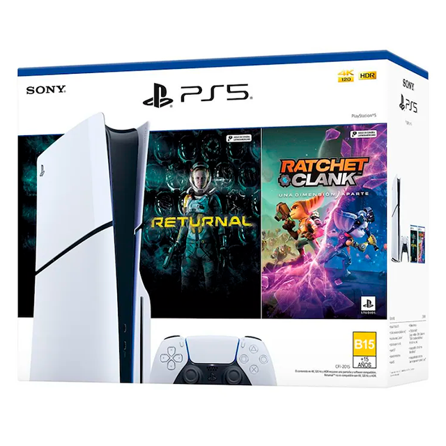 Consola Sony PlayStation 5 Slim Standard Edition 1 TB, Lector Ultra HD Blu-ray, 4K hasta 120 Hz, DualSense, incluye Returnal y Ratchet & Clank: Rift Apart - 711719570882