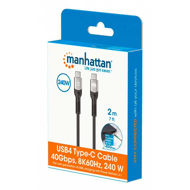 Cable Manhattan USB-C a USB-C, 2 metros, carga y transferencia de datos – 356381