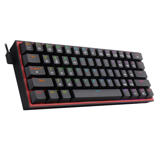 Teclado Gamer Mecánico 60% Redragon Fizz Pro Black, Switches Redragon Red, Inalámbrico, USB 2.4Ghz, Bluetooth 5.0, Iluminación RGB, Español - K616-RGB-B