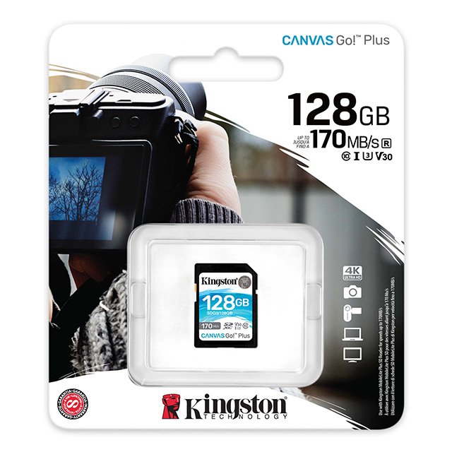 Memoria SD Kingston SDXC Canvas Go Plus, 128GB, UHS-I, U3, V30, CLASE 10 - SDG3/128GB